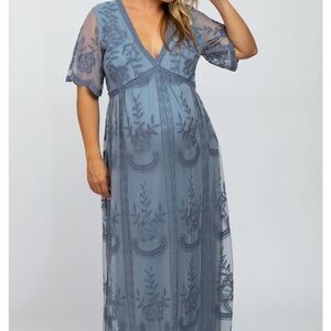 Pinkblush Blue Floral Lace Maternity Maxi Dress